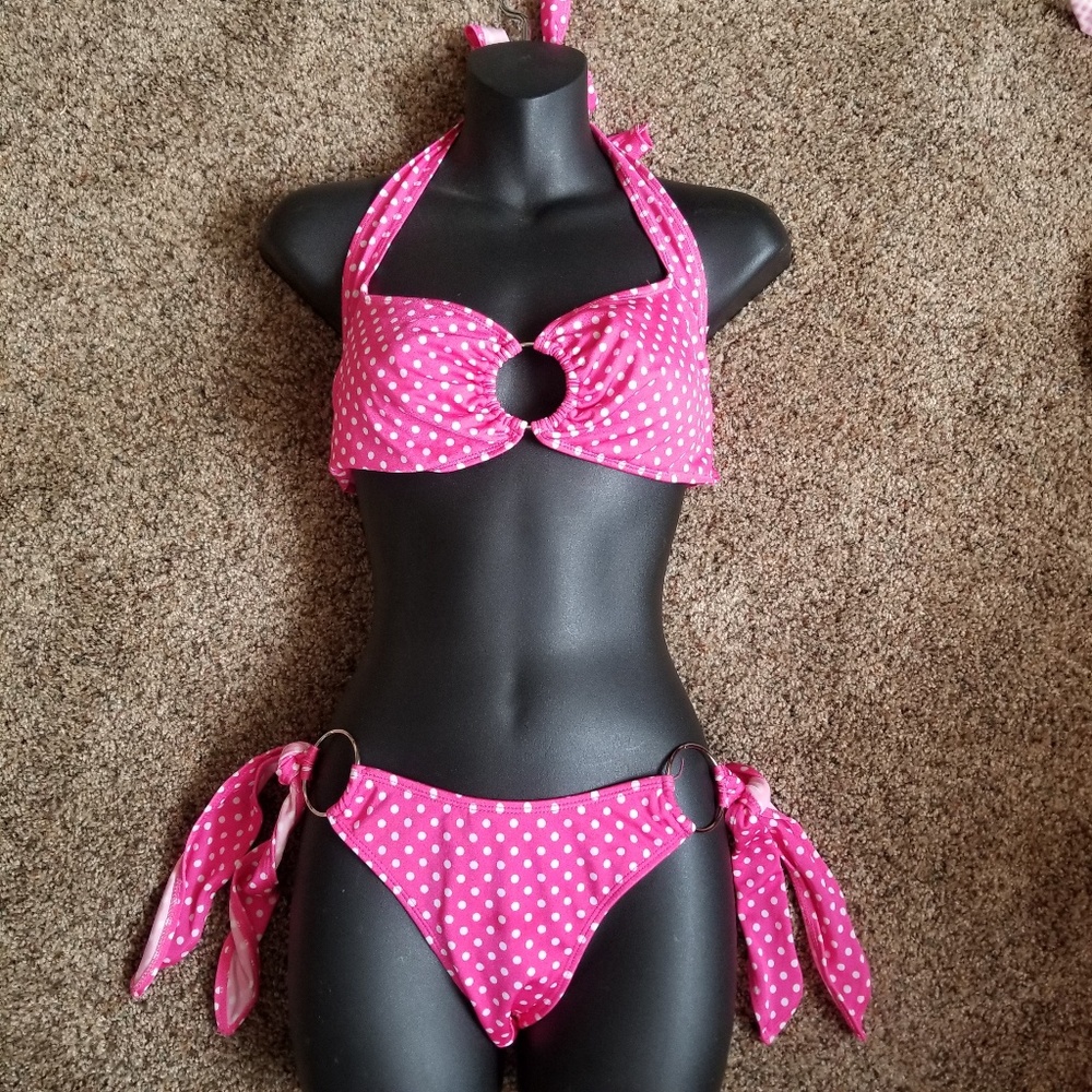 Pink / White Poka Dot Bikini Set Small